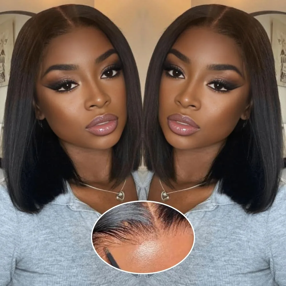 

Bob Straight Lace Front Wigs Human Pre Plucked with Baby Hair 200 Density 13x4 HD Transparent Straight Lace Front Wigs for Women
