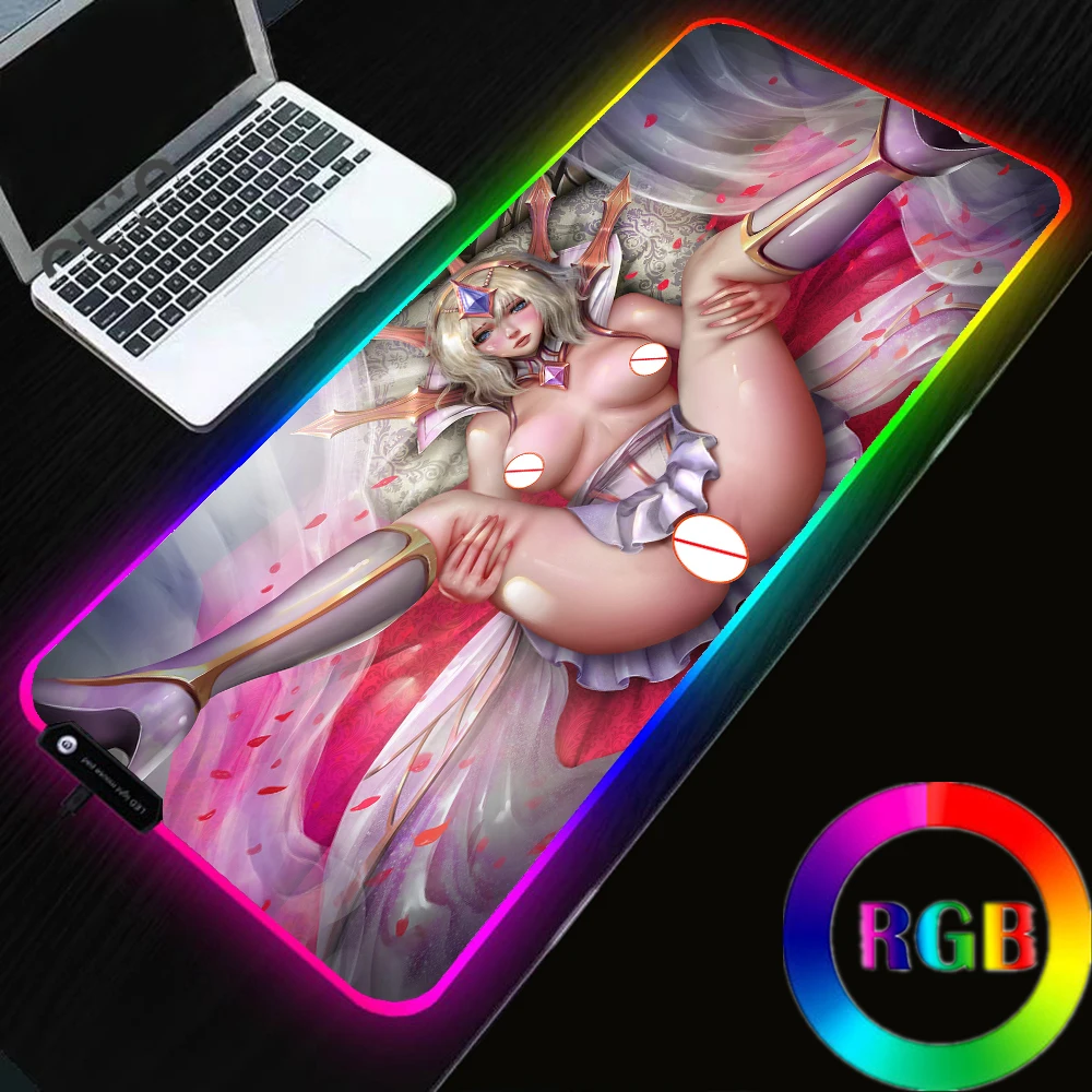 

League of Legends RGB Mouse Pad Sexy Naked Girl Big Ass Big Tits Desk Pad Keyboard Pad Gaming Accessories Laptop LED Mousepad