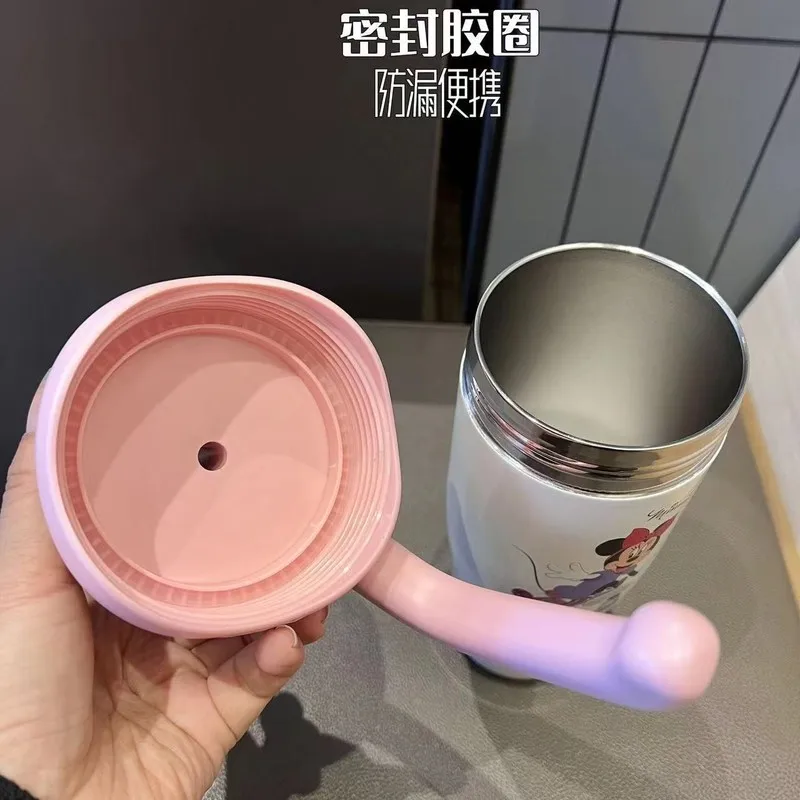 Urso de morango minnie mickey caneca de aço inoxidável dos desenhos animados boneca copo de grande capacidade ao ar livre portátil palha copo portátil