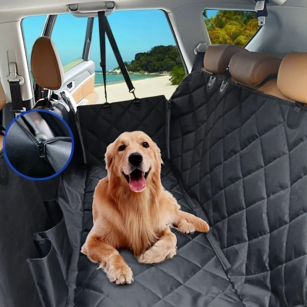 Waterproof Pet Dog Car Seat Cover with Visual Mesh Window Side Zipper Backseat Transportation Protectors Mat Safety