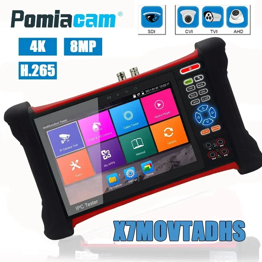 

X7MOVTAHDS CCTV H.265 4K 8MP 5MP Camera tester 6 in 1 TVI CVI AHD SDI CVBS IP Camera Tester with TDR, Multimeter,Cable trace