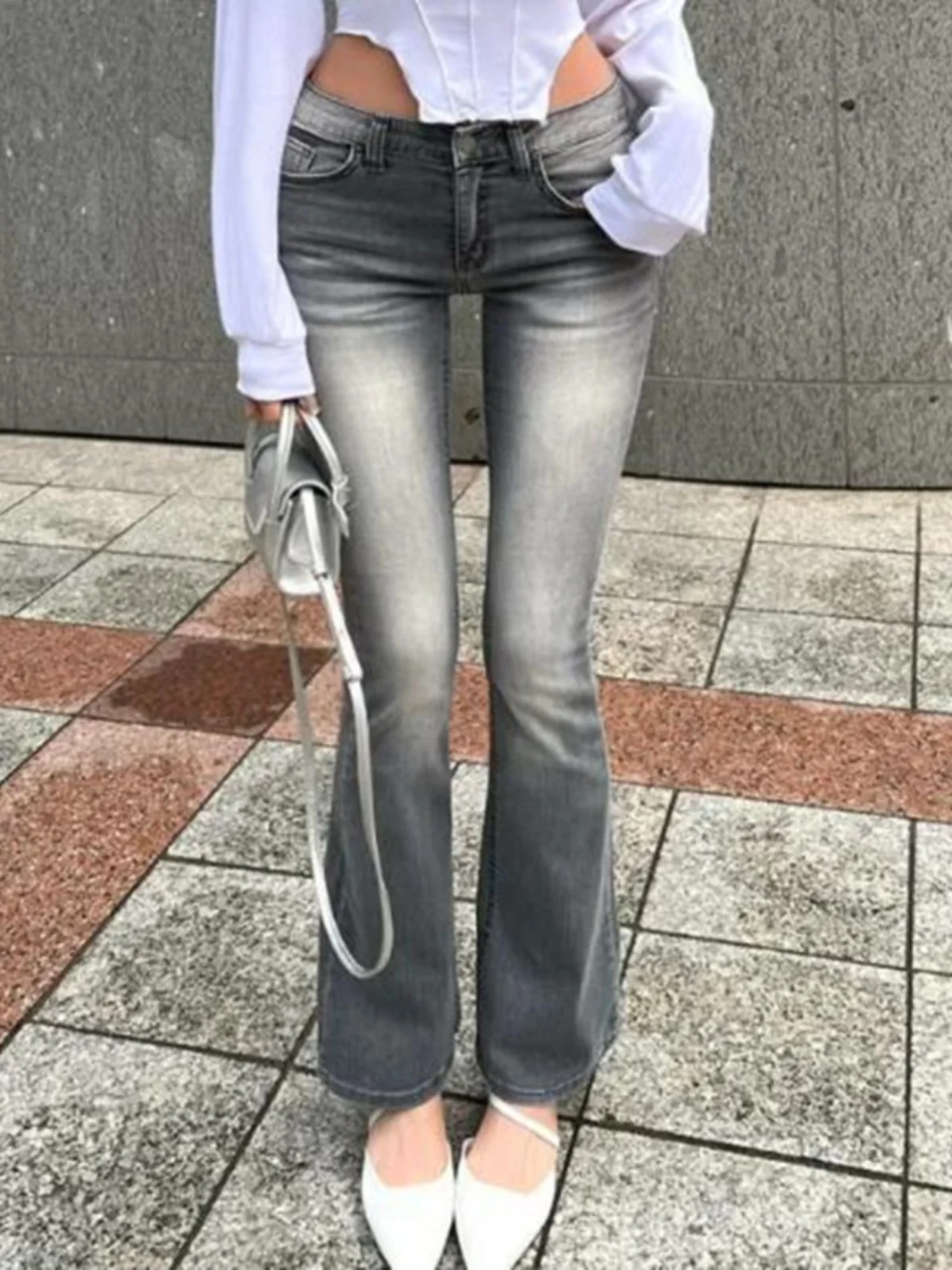 

Джинсы-клеш с высокой талией Slim Fit для женщин, длинные брюки, модный корейский стиль, износостойкий хлопковый стрейч-деним