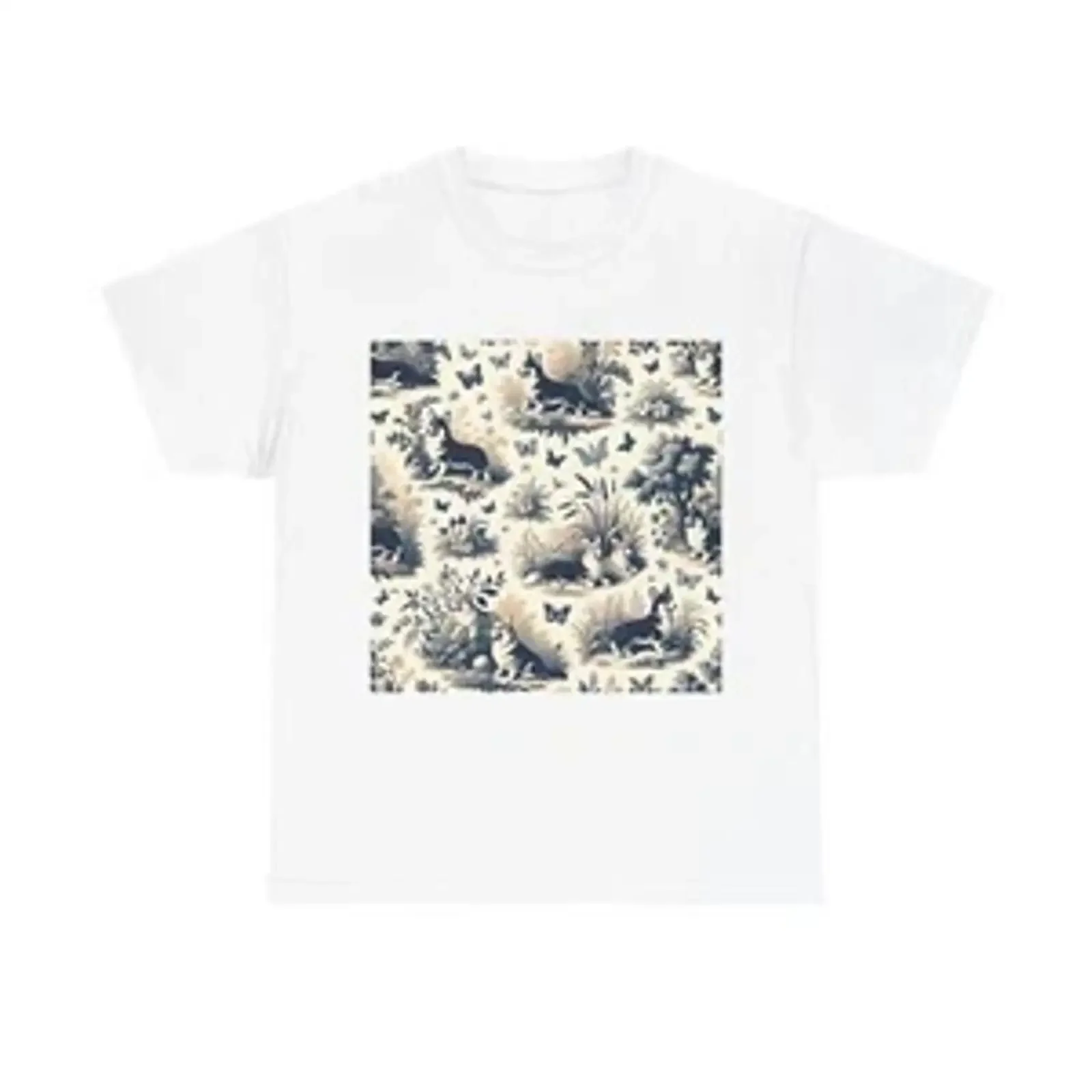Adult T Shirt Corgi Toile Vintage Style Pattern Art vintage Washed Soft Stylish Casual Top For Everyday Wear Versatile