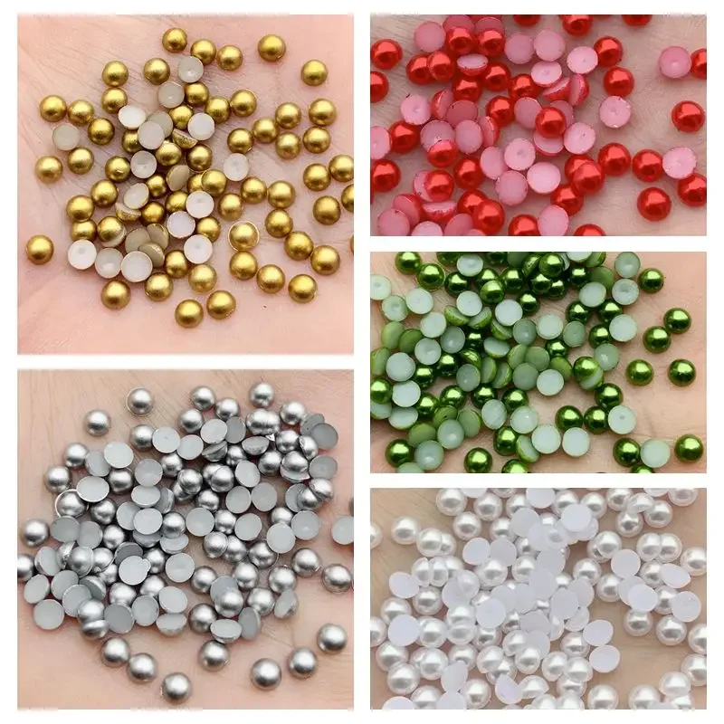 Wholesale Each size Half Pearl Bead Flat Back Scrapbook for Craft FlatBack Nail Design art & Christmas Collection beads -HD42