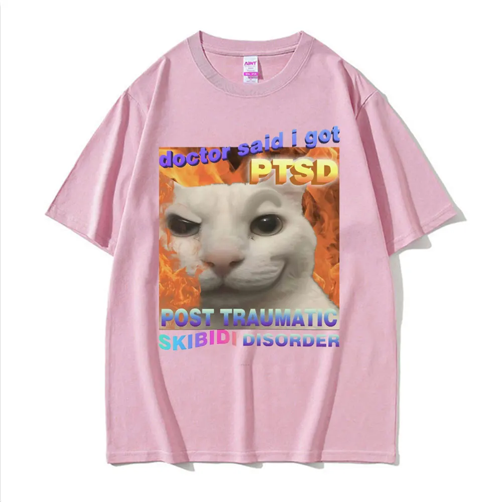 Skibidi Disorder Funny Cute Cat Meme Tee Shirt Gift Men Women Vintage Fashion Casual 100% Cotton Short Sleeve T-shirt Streetwear