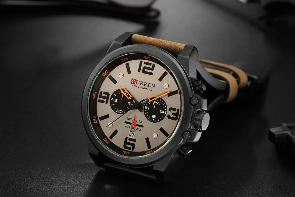 CURREN 8314 Herren Business-Armbanduhr mit Lederarmband, Wasserdicht mit Kalender, Lässige 6-Zeiger Quarzuhr – Detail 14