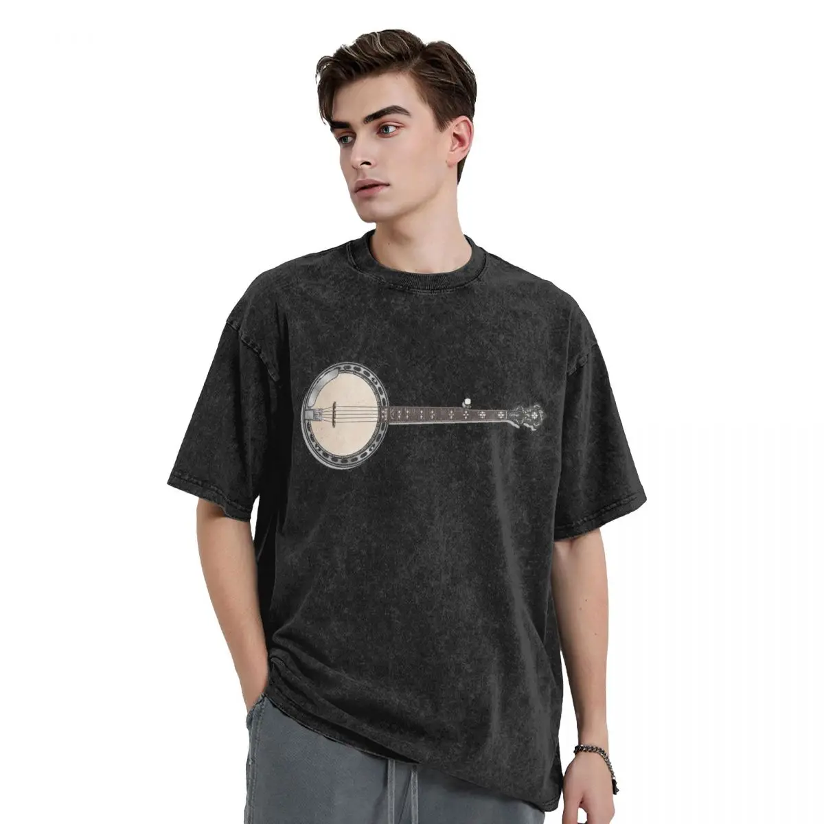 Gibson Mastertone 5-String Banjo Washed T Shirts Cotton Short Sleeve Hip Hop T-Shirt Streetwear Tops Tees for Men Women