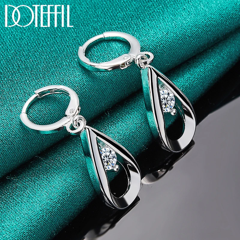 DOTEFFIL 925 Sterling Silver AAA Zircon Water Drop/Rain Drop Earrings Charm Women Jewelry Fashion Wedding Engagement Party Gift