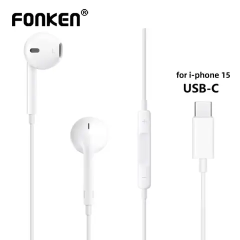 Type C Wired Earphones For Apple ios 15 Pro Max In-Ear With Mic  USB C Music Earpbuds