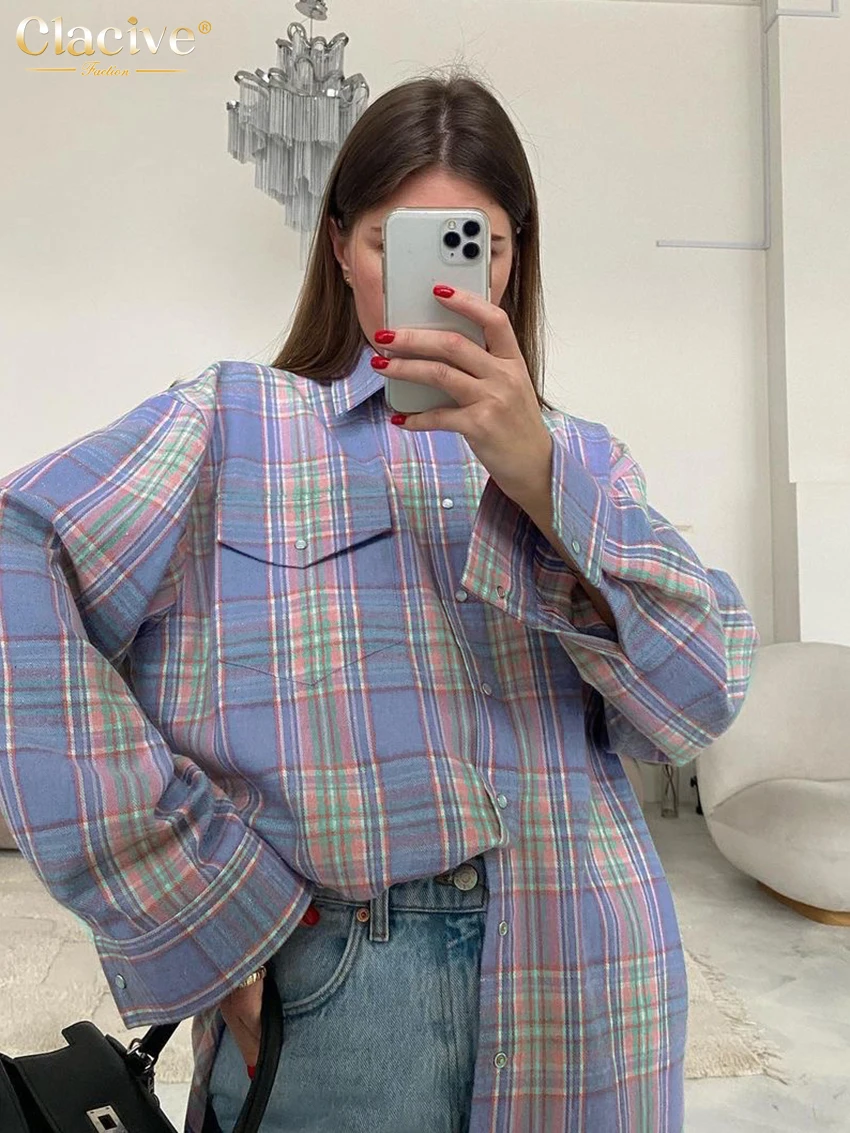 Clacive Casual Loose Pattern Women Blouse 2023 Fashion Long Sleeve Office Lady Shirts And Blouses Elegant Oversize Blusas Female