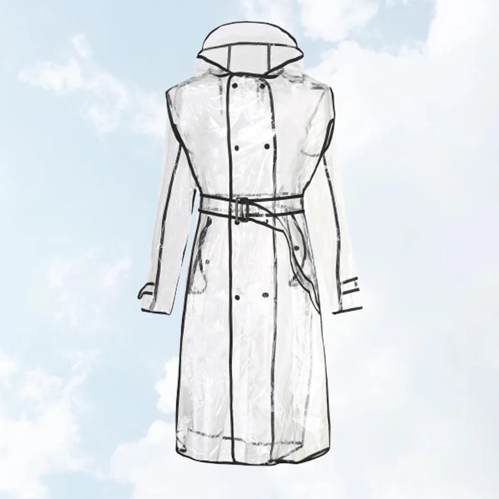 

Raincoat With Belt Transparent Eva Lightweight Hooded Mid-Long Black Slicker For Women Waterproof Windproof Packable