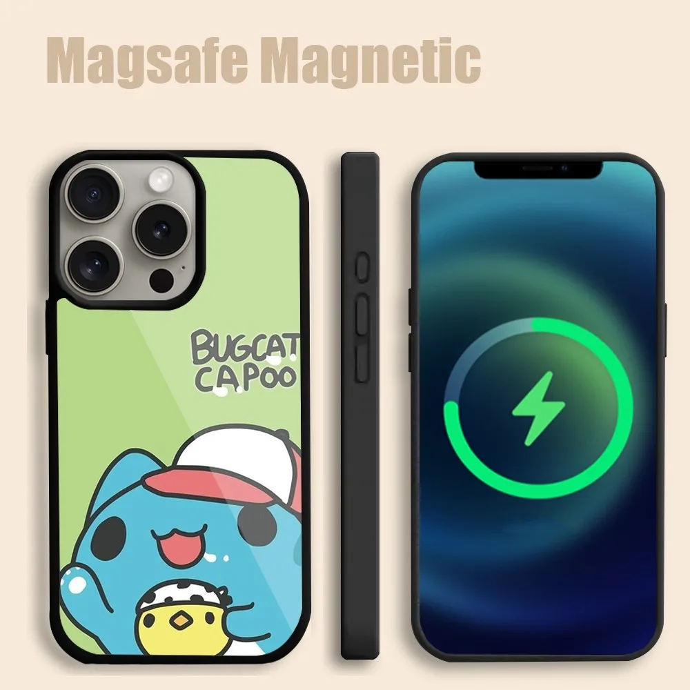 Bugcat Capoo Cute  Phone Case For iPhone 15 14 13 12 11 Pro Max Plus Magsafe Magnetic Wireless Charging Cover