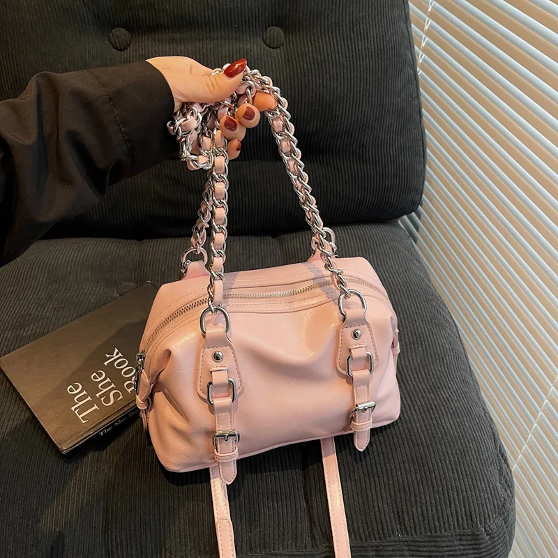 

Korean Version Chain Shoulder Underarm Bag 2025 new Summer Designer PU Leather Fashion Pillow Bag Female Travel Handbag