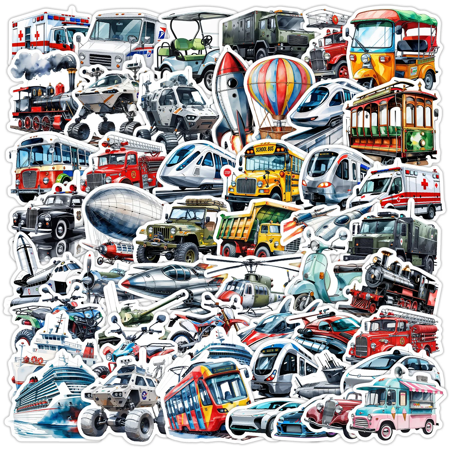 10/50PCS Cartoon Transportation Car Train Airplane Motorcycle Stickers Cool Personality Graffiti Decal Kids Toy DIY Water Cup