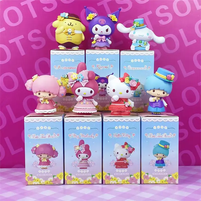 

7Pcs Flower Season Melody Cinnamoroll Sanrio Kuromi Anime Cute Toy Doll Model Room Desktop Decoration Children Gift