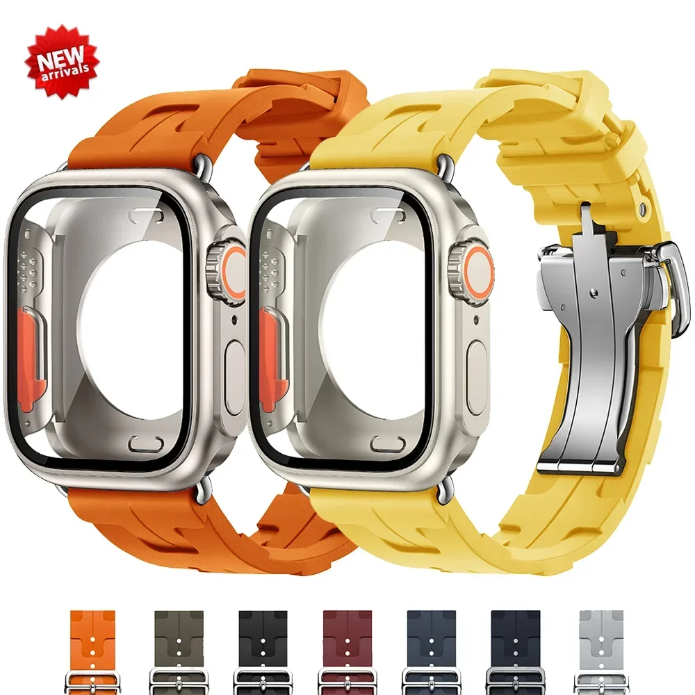 Full Screen Protector&Silicone Strap For Apple Watch  8 7 6 SE 5 Upgrade Ultra Case Strap For iWatch 45mm 41mm 44mm40mm Bracelet