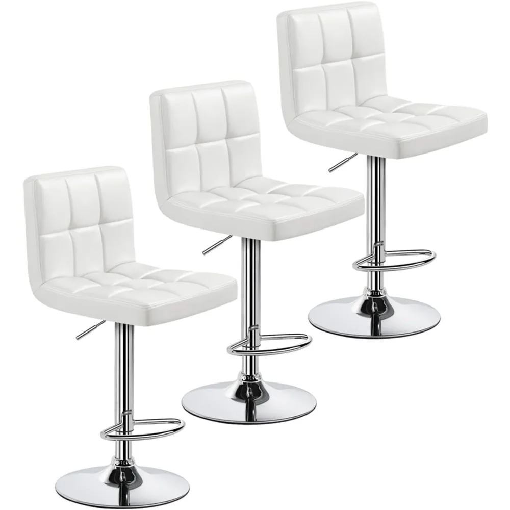 Bar Stools Set of 3, Adjustable PU Leather Swivel Barstools, Modern Counter Stools with Back and Footrest, Counter Height