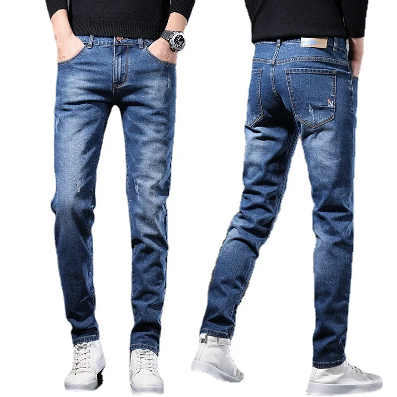 

Men's Jeans Trendy Brand Loose Straight Leg High Elasticity Spring and Autumn Korean Version Trendy Cropped Pants Slim Fit