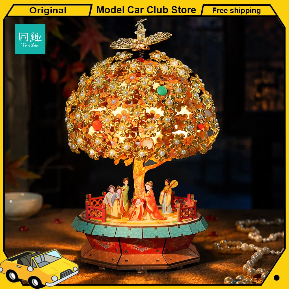 Tonecheer TQ932 A Gold Hairpin with A Moth Music Box Wooden Puzzle Dollhouse Decoration Diorama Model Kit 3D Toys Birthday Gift
