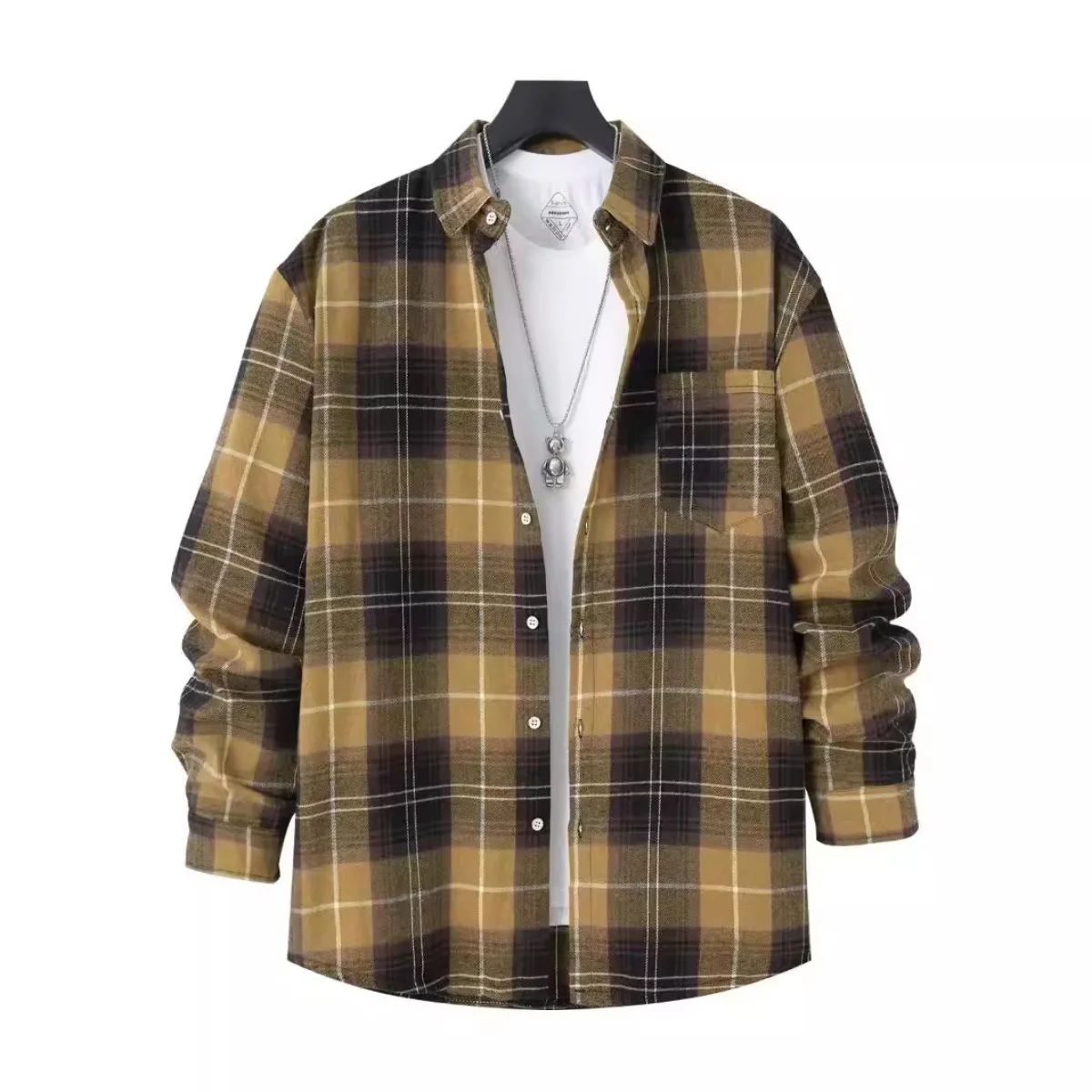 New men's long-sleeved check shirt for spring and autumncasual and breathableclassic and versatile.