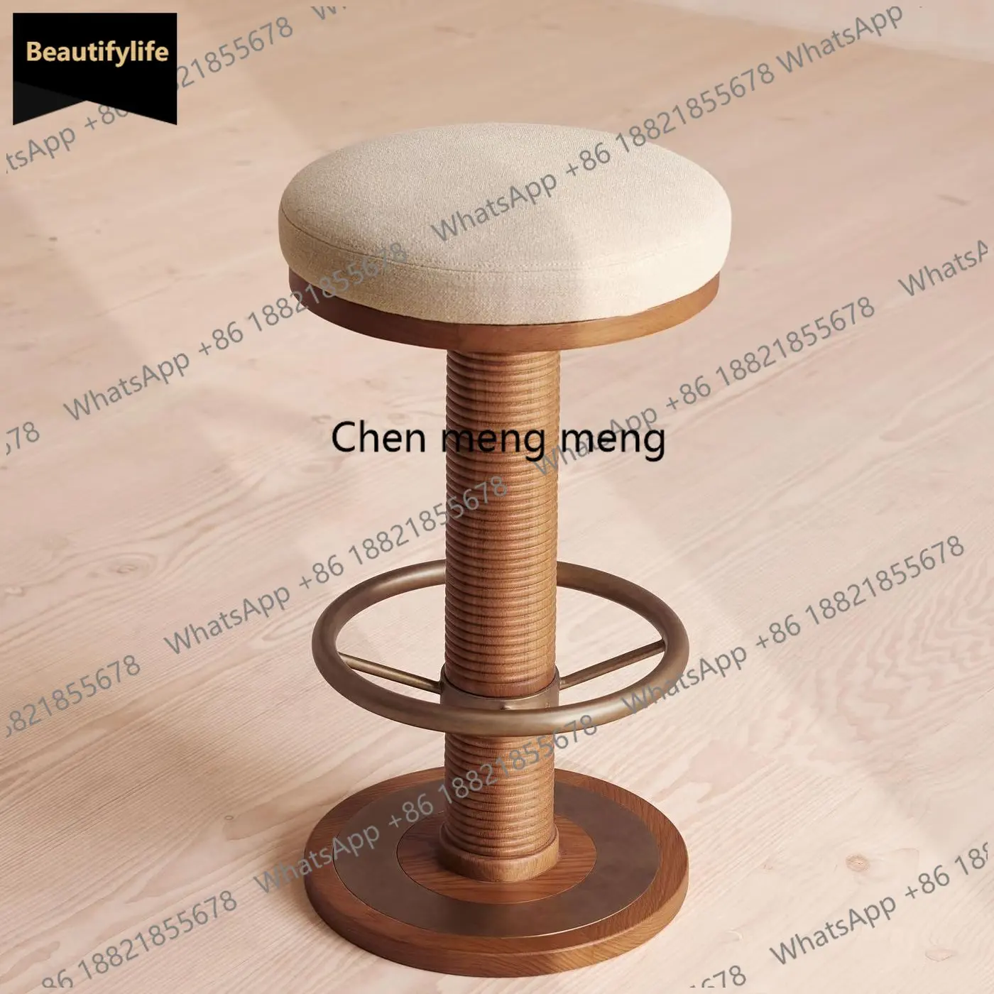 M183 Nordic solid wood fabric bar chair rotating bar front desk light luxury round high stool
