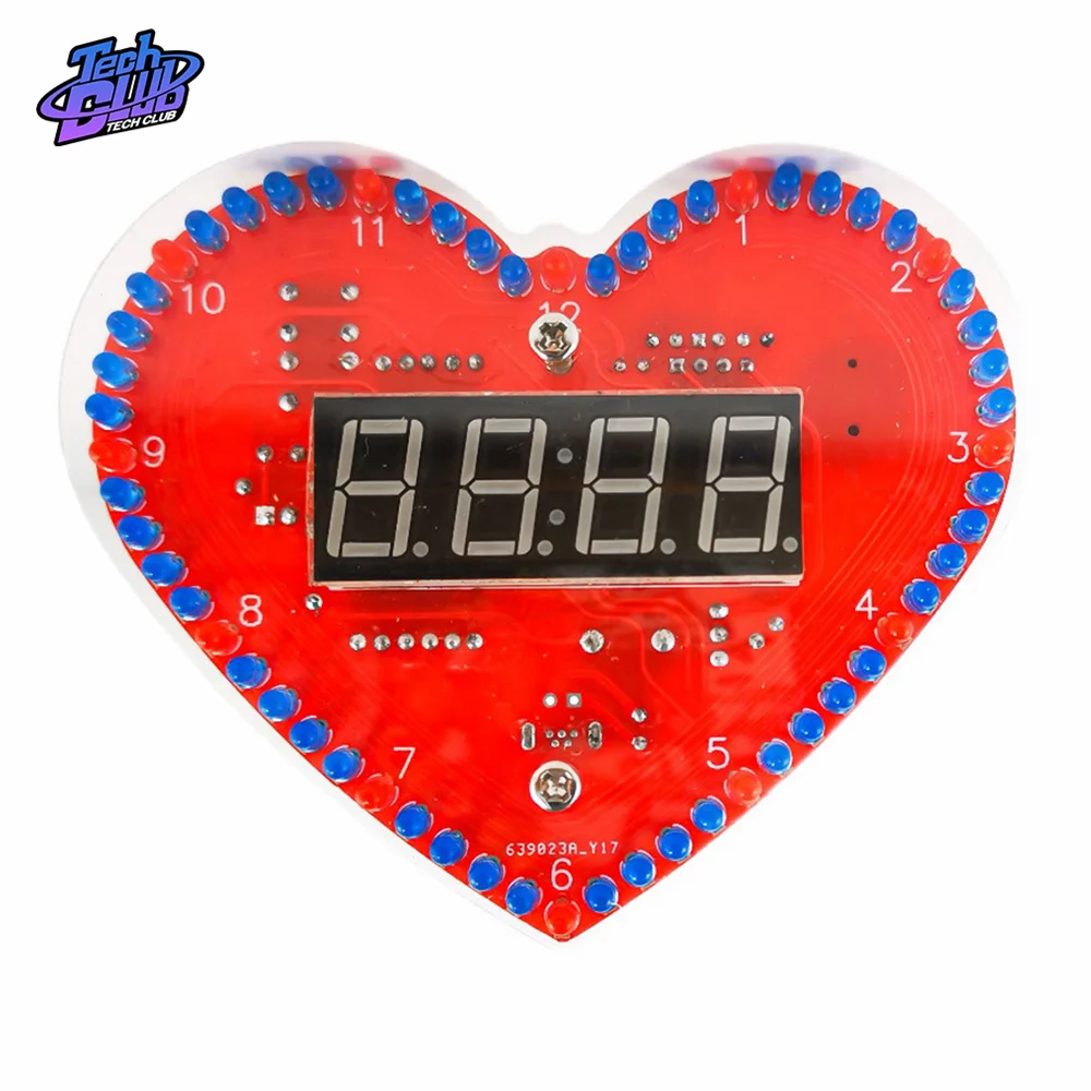 DIY Led Module Heart Shaped 4-Digit Clock Date/Time/Temperature/Week Alarm Clock Music Soldering Suite for Festival Decoration