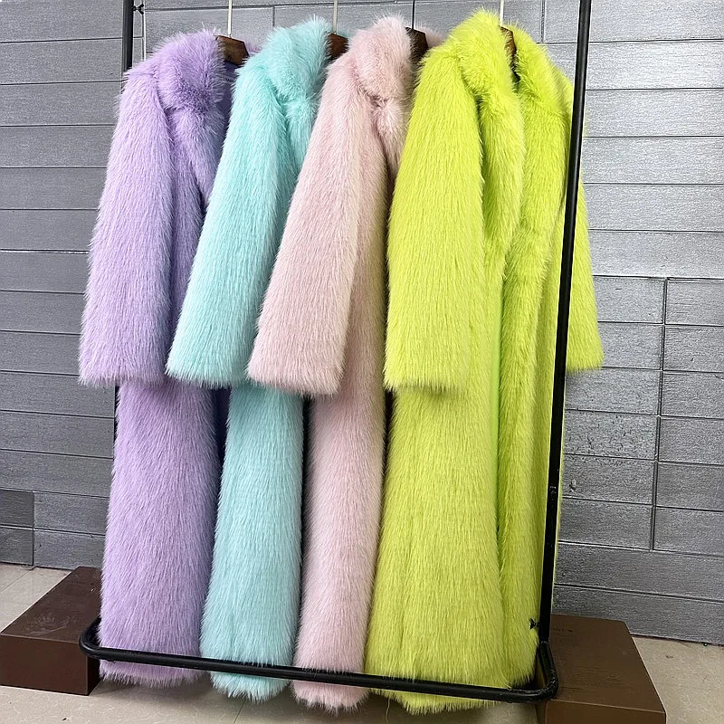 Thick Faux Fur Coat Women Furry Faux Fur Outerwear Long Winter Overcoat Plus Size Warm Faux Fur Coats