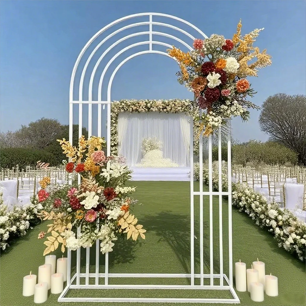 

6.5ft height wedding line arch, gold white floral display stand, stage background for party, anniversary, event decoration