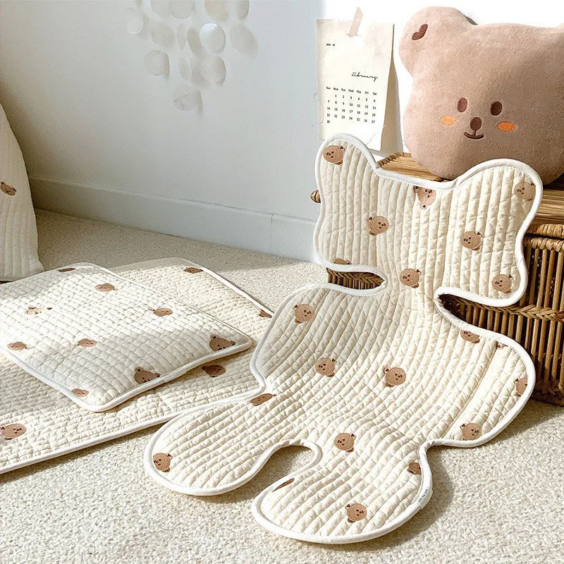 

Cushion Embroidery Breathable All Season Universal Pure Cotton Machine Washable Stroller Double-sided Baby Stroller Anti Slip