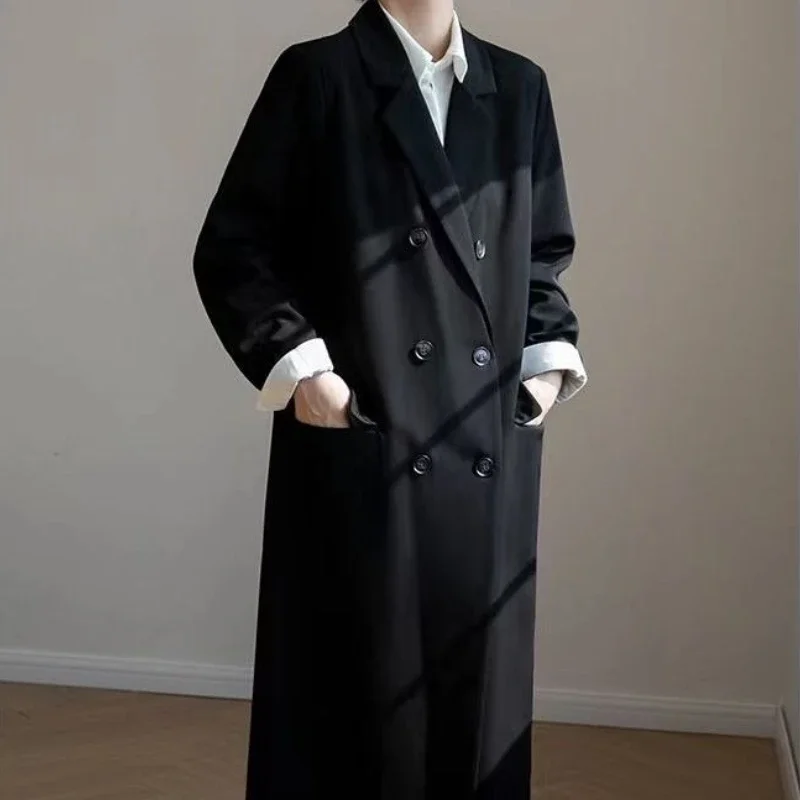 Trench lungo elegante semplice allentato da donna Blazer nuovo arrivo primavera autunno cappotto doppiopetto di alta qualità Harajuku