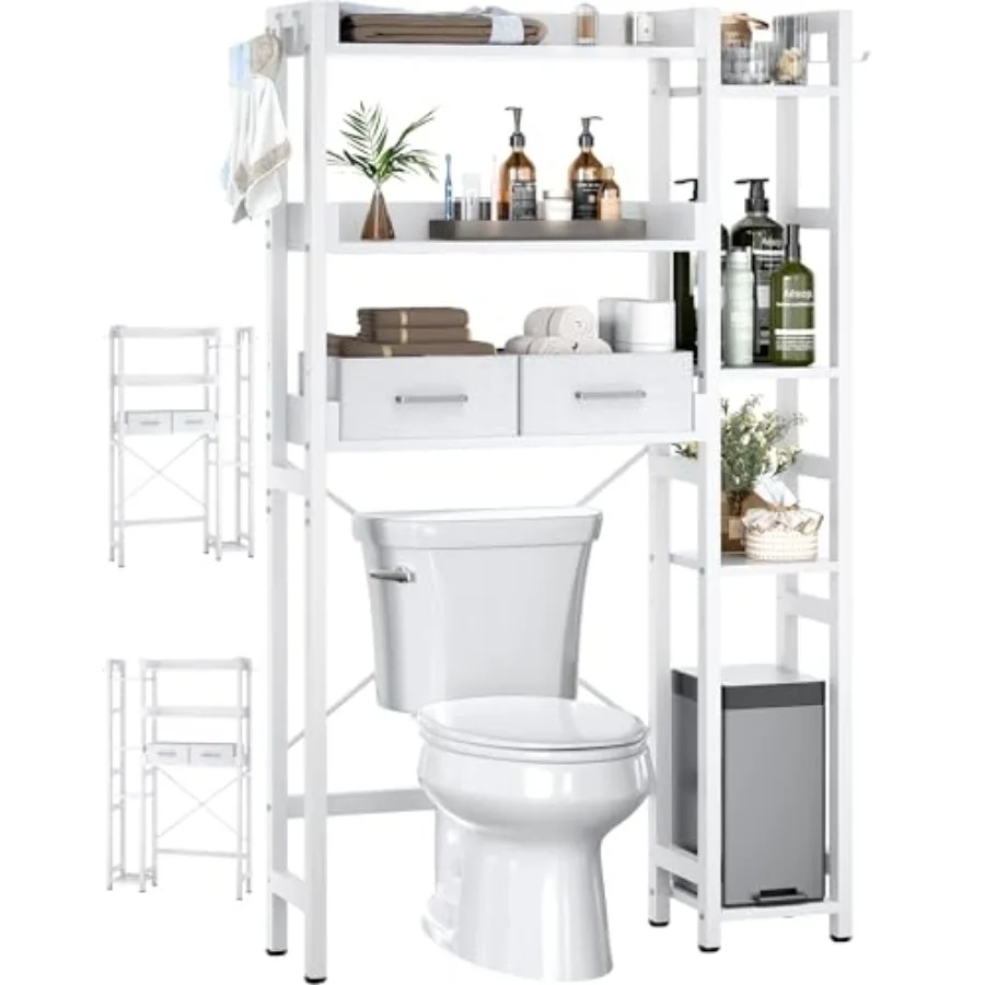 

Over The Toilet Storage with 2 Drawers - 7 Tier Bathroom Organizer with Adjustable Shelf Freestanding Space Saver Storage Rack