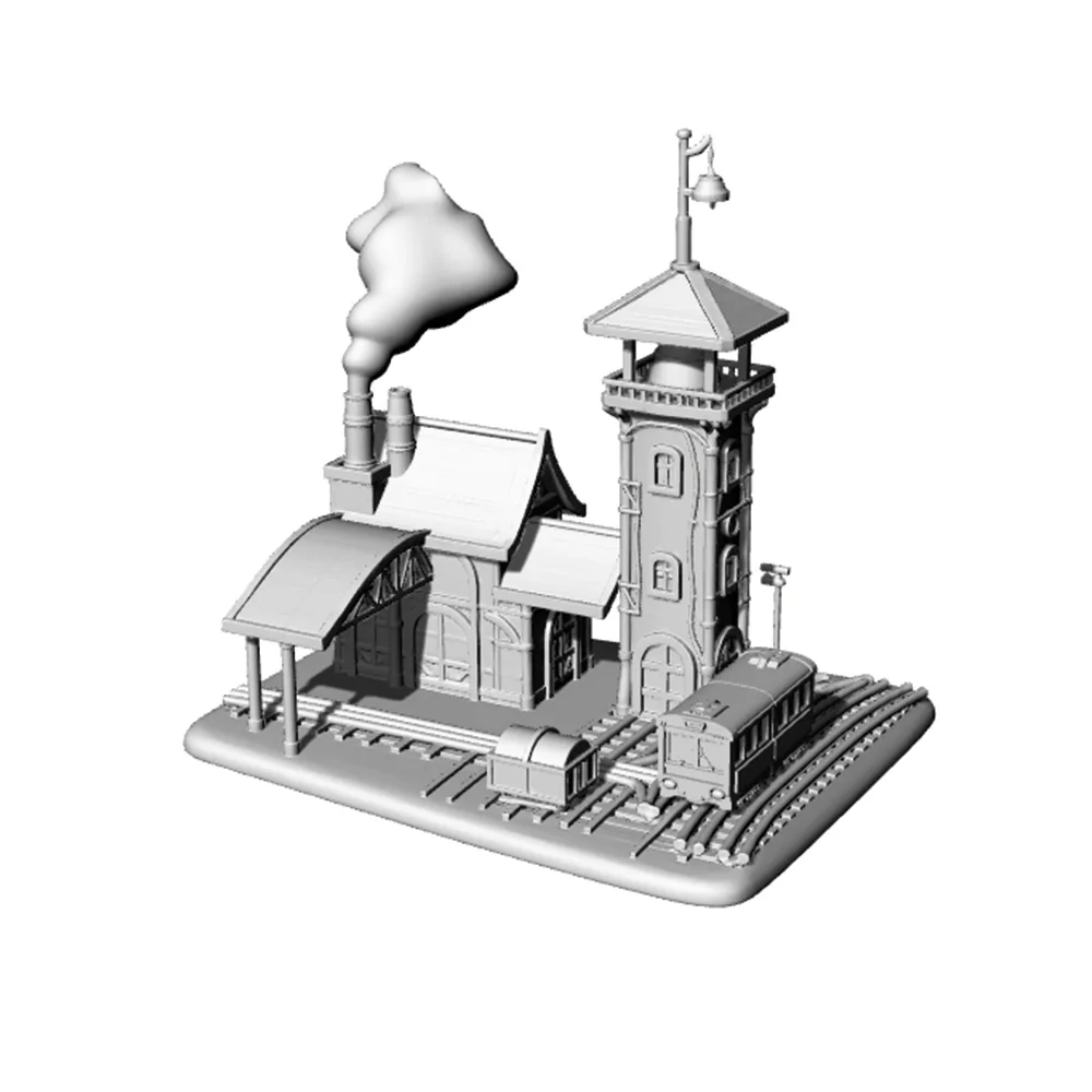 

RHMG 1/- железнодорожная станция 3, 3D печатная архитектурная модель, декор, миниатюрное здание для настольного орнамента