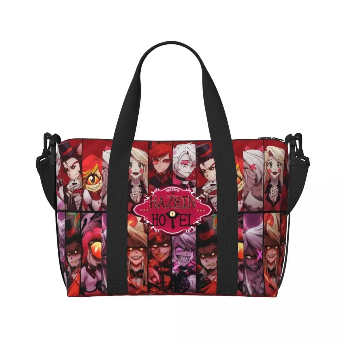 Custom Hazbin Hotels Comedy Beach Tote Bag Women Extra Large Gym Carry On Anime America Song And Dance Travel Shopping Bags
