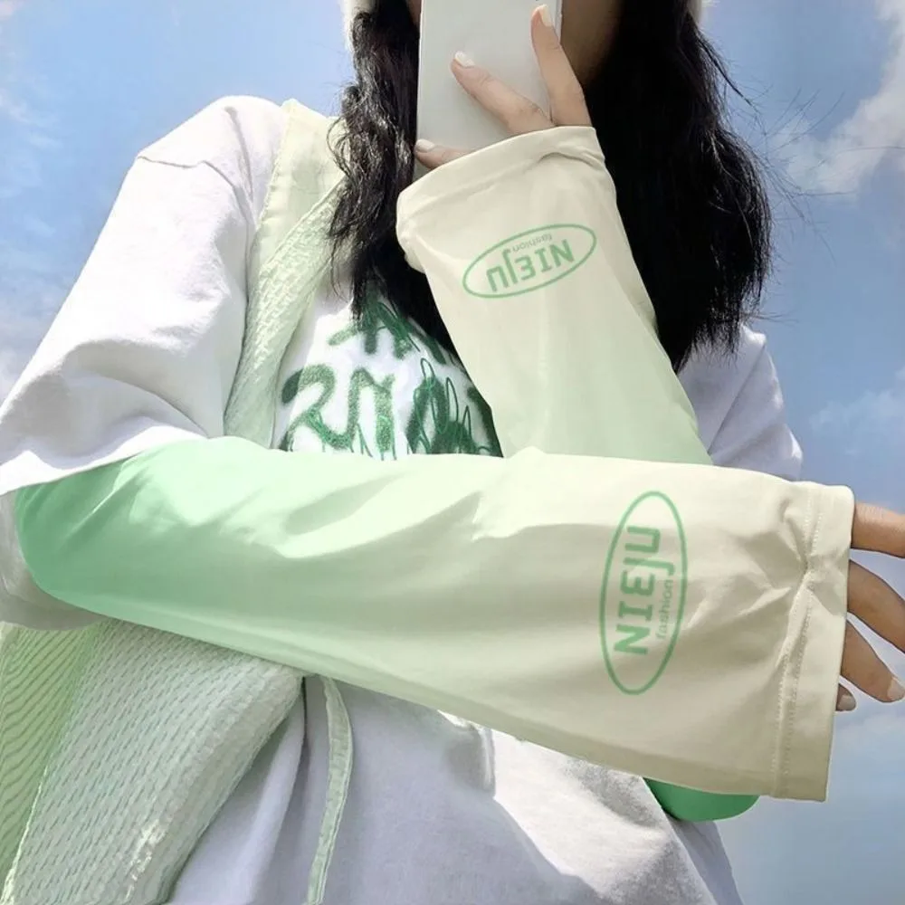 Stretchy Ice Fabric Arm Sleeves Loose Thin Long Gloves UV Protection Sunscreen Gloves Riding Driving