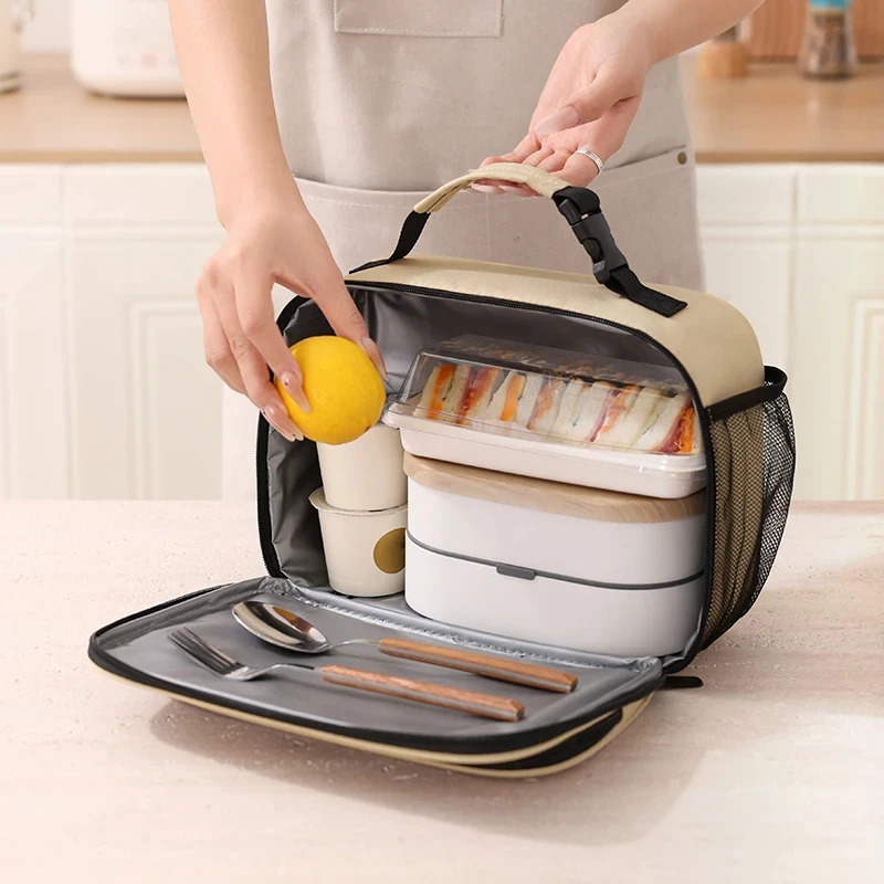 حقيبة الغداء المحمولة للنساء الحرارية معزول علب الاغذية حمل برودة حقيبة يد مقاوم للماء بينتو الحقيبة مكتب الغذاء حقيبة يد