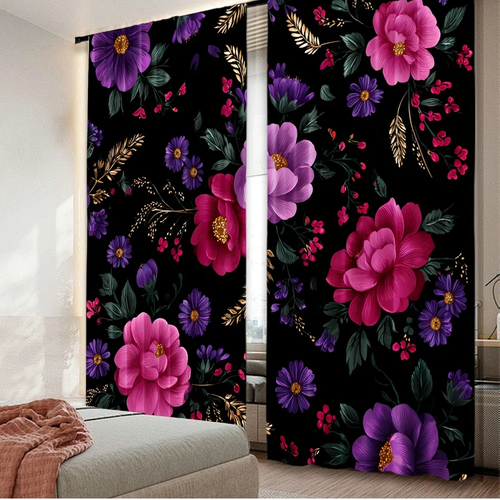 

2D flat printing 2pcs Curtains Vibrant Floral Harmony Digital Printed Polyester Drapes Party Decorations Perfect for Festive and