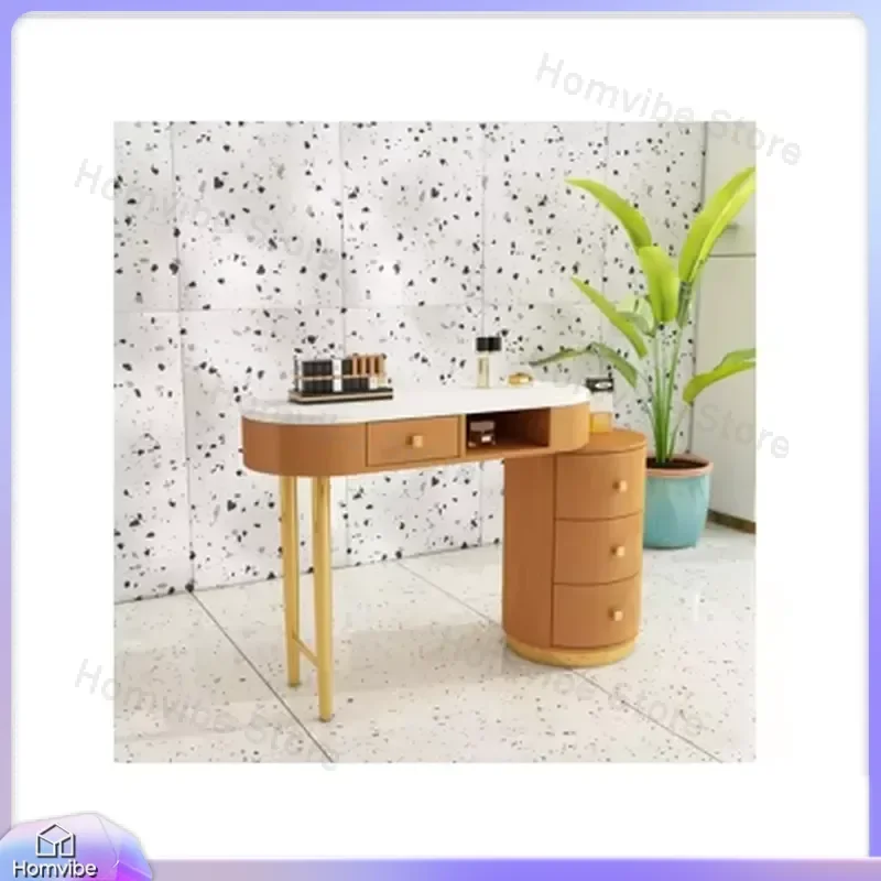 Wholesale Wooden Orange Nail Table for Salon Styling Luxury Manicure Pedicure Station Nail Art Desk Furniture with Storage