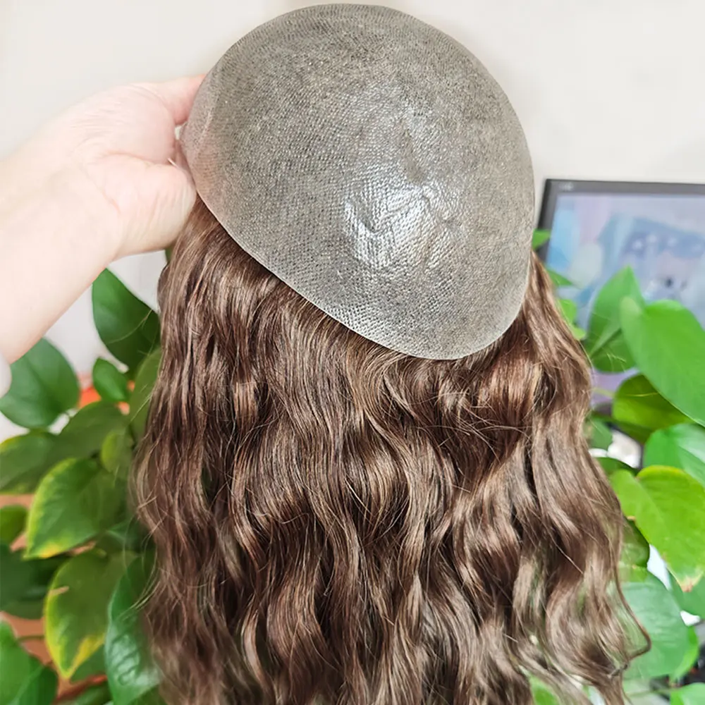 Middle Brown 12inch Natural Wave Swiss Lace Front 0.06mm Thin Skin PU Toupee 100% Human Hair Men's Hairpiece 8x10inch