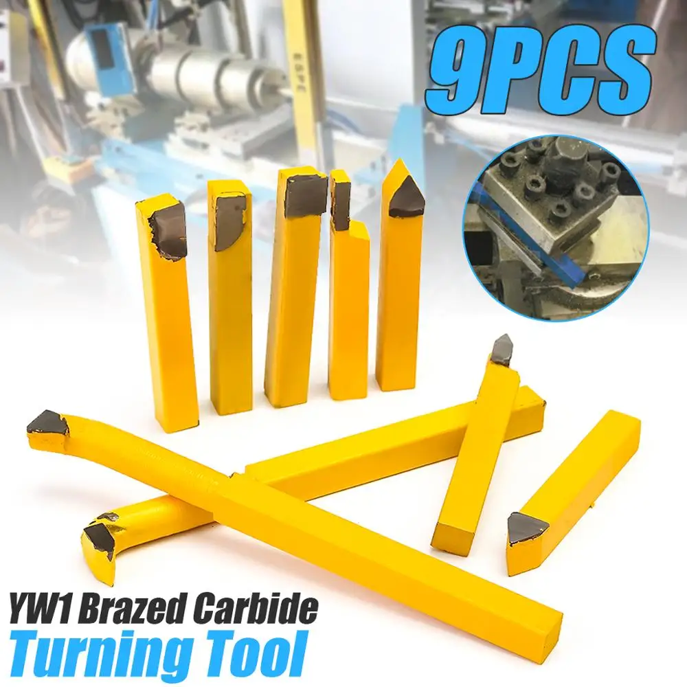 

9Pcs 8x8mm YW1 Carbide Tipped Lathe Metal Cutter Bit Cutting Set Turning Boring