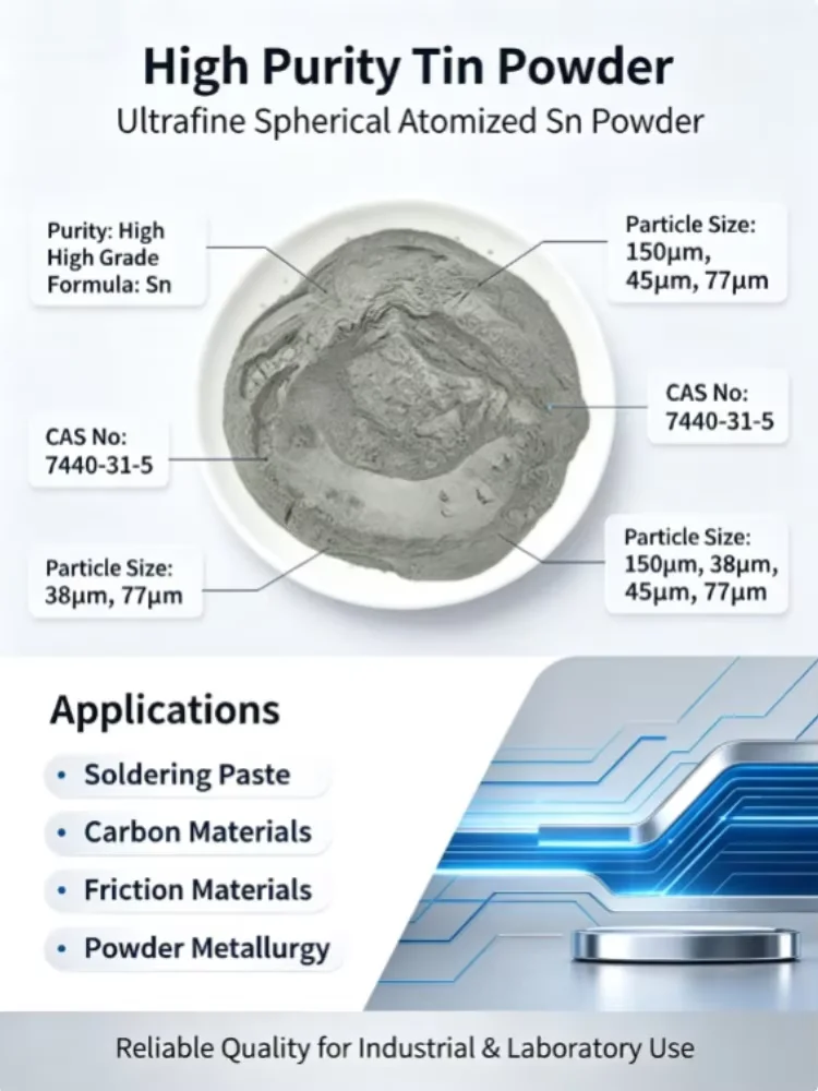 High Purity Ultrafine Tin Powder, Micron & Nano Spherical Atomized Sn Powder for Wood Inlay Metal Craft