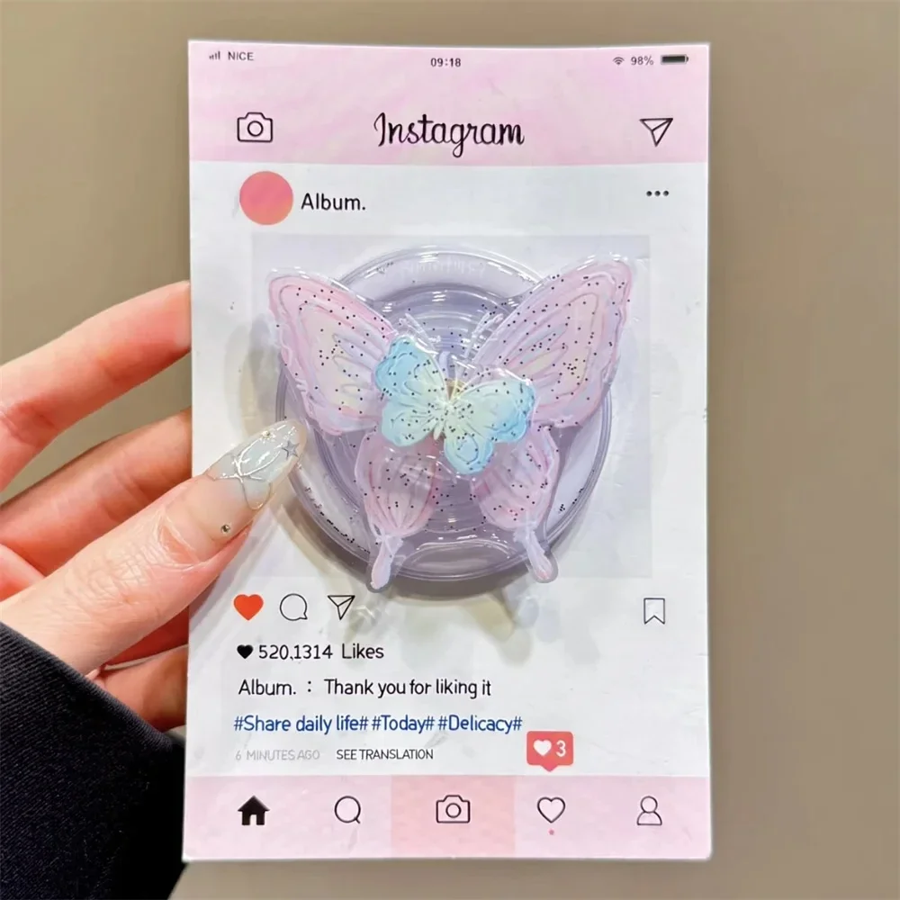 

Korean INS Cute Butterfly Rotation Bracket For Magsafe Phone Grip Tok Stand For IPhone Motorola Google Universal Magnetic Holder