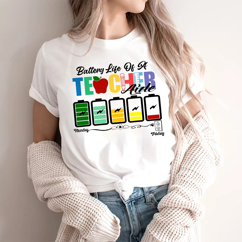 T-shirt d'été blanc à manches courtes pour femme, mode décontractée, imprimé graphique régulier, vêtements assortis, cadeau de l'enseignant