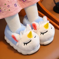 2023 Unicorn Children Winter Shoes Cartoon Princess Warm Plush Toddler Girls Slippers Design Anti Slip Soft Kids Slippers