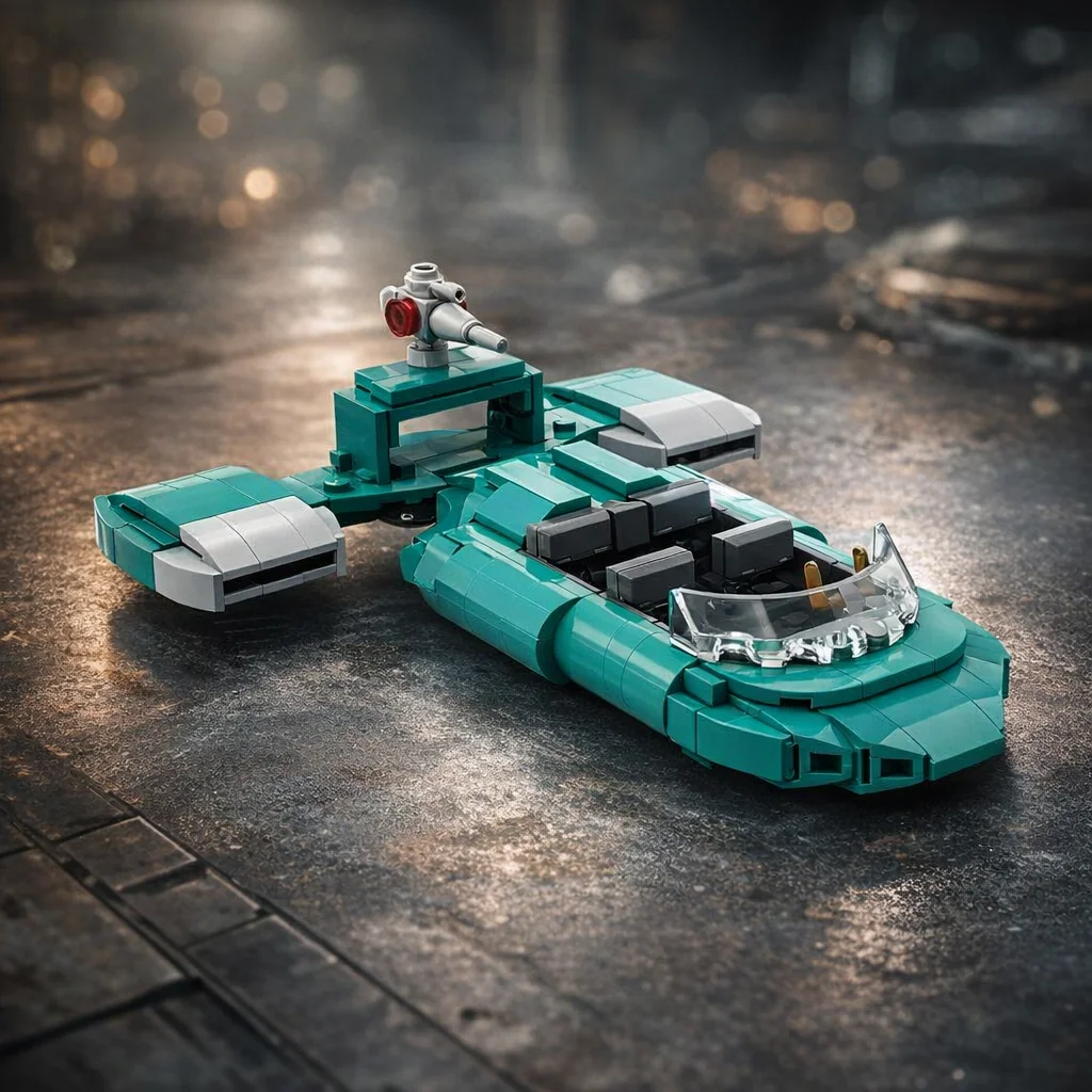 

Teal Sci-Fi Land Cruiser Building Blocks City Security Speedboat MOC Bricks Creative Spacecraft Model DIY Assembly