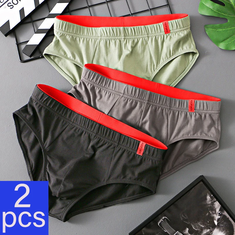 2 Pcs/Lot New Men's Pure Cotton Briefs High Quality Comfortable Breathable Shorts Underwear Lingerie Panties Underpants