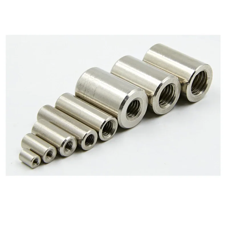 صامولة اقتران إطالة من الفولاذ المقاوم للصدأ ، صامولة وصلة أسطوانية دائرية للخيط الداخلي ، مكسرات أنبوبية الأكمام ، M8 ، M10 ، M12 ، M14 ، M16 ، #3