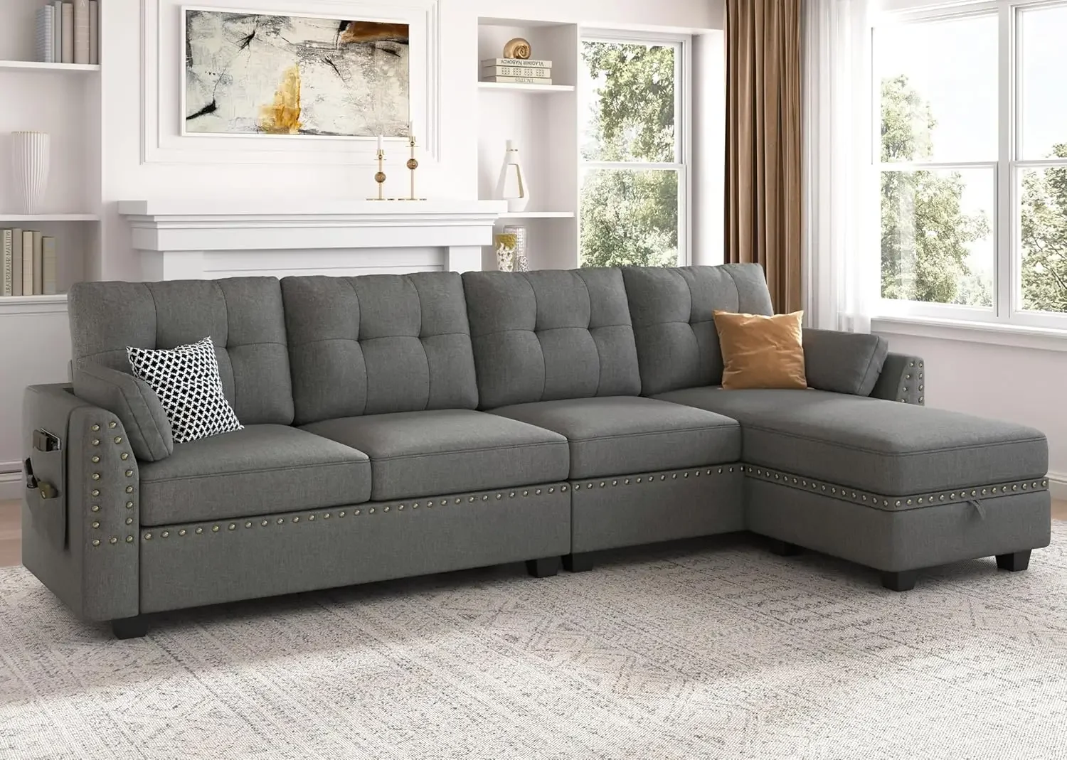 

Reversible Sectional Sofa L-Shape Sofa Convertible Couch 4-Seater Sofas Sectional for Apartment Dark Grey