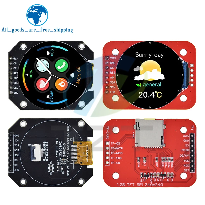 TZT TFT Display 1.28 Inch TFT LCD Display Module Round RGB 240*240 GC9A01 Driver 4 Wire SPI Interface 240x240 PCB For Arduino