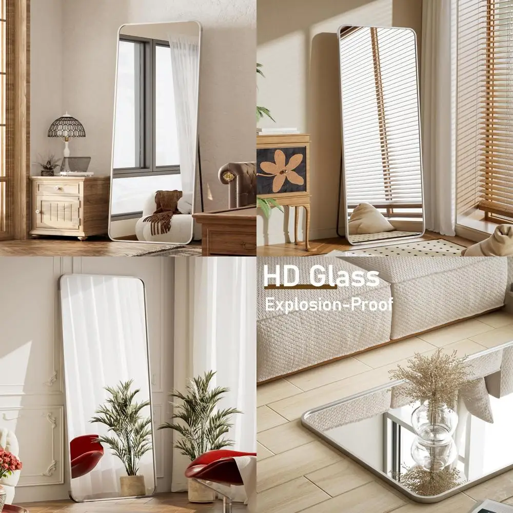 

Full-Length Silver Floor Mirror 65x24, Rounded Corners, Standing or Leaning, Suitable for Bedroom and Hallway