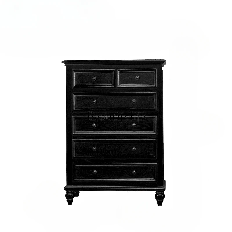 

American Chest of Drawers Solid Wood Chest of Drawers Black 7-Drawer Cabinet Storage Cabinet Living Room Vintage Drawer